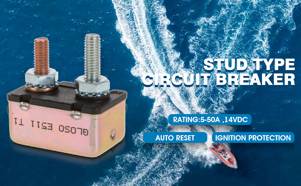 GLOSO E511 Auto (T1) Reset Stud Type Circuit Breakers, No Bracket (5A-50A)
