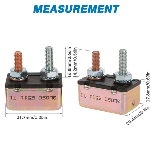 GLOSO E511 Auto (T1) Reset Stud Type Circuit Breakers, No Bracket (5A-50A)