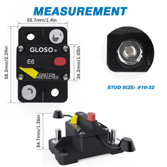 GLOSO E69 Manual (T3) Reset Mid Range Mini Surface Mount Circuit Breakers (10A-60A)
