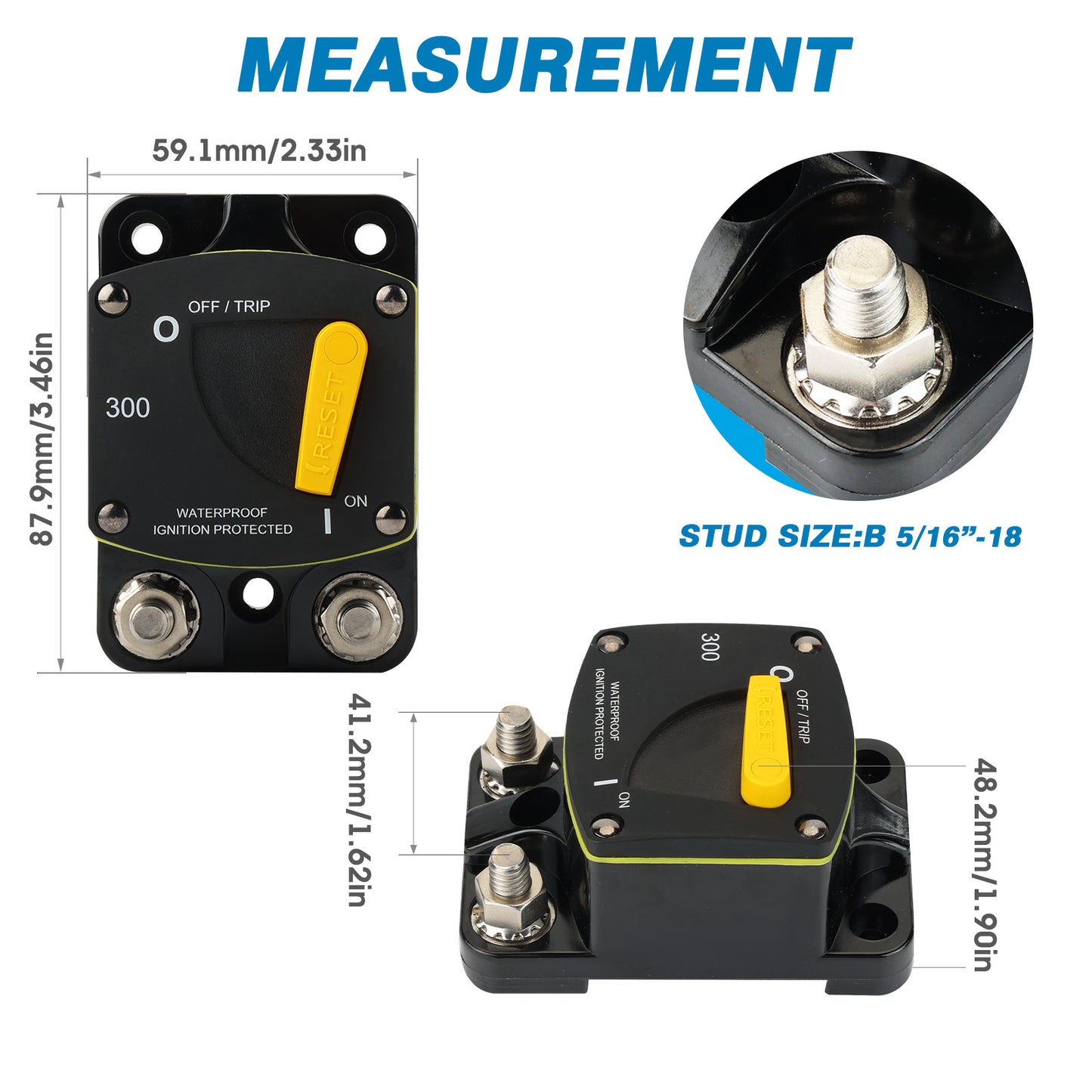 GLOSO Circuit Breaker Switches Manual Reset Waterproof Audio Radio Solar System Boat Truck Marine Automotive Stud 5/16“ Surface Mount