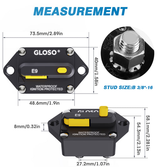 GLOSO E9F Circuit Breaker 90° Panel Mount