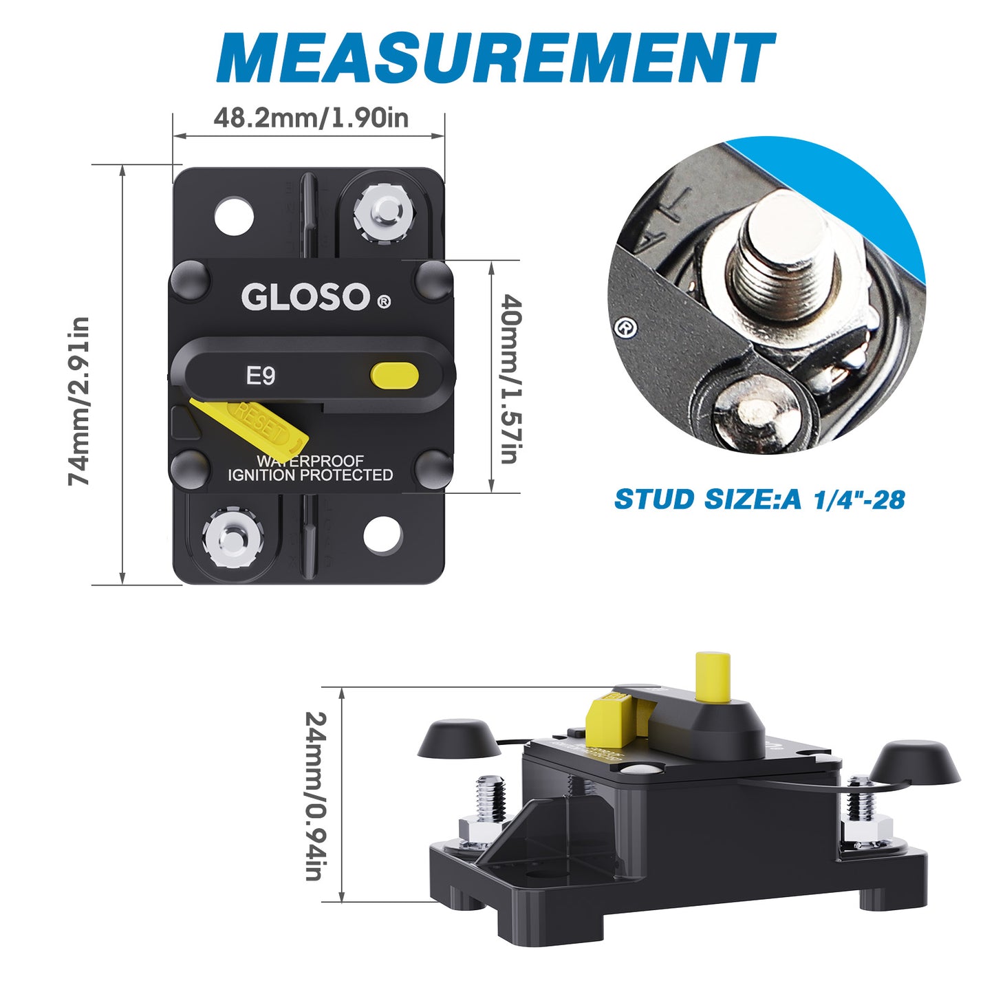 GLOSO E99 T3 Waterproof IP67 Surface Mount Circuit Breaker (25A-150A)