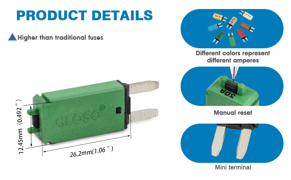 GLOSO E73 Mini ATM Circuit Breakers Manual Reset (T3) (5A-30A)