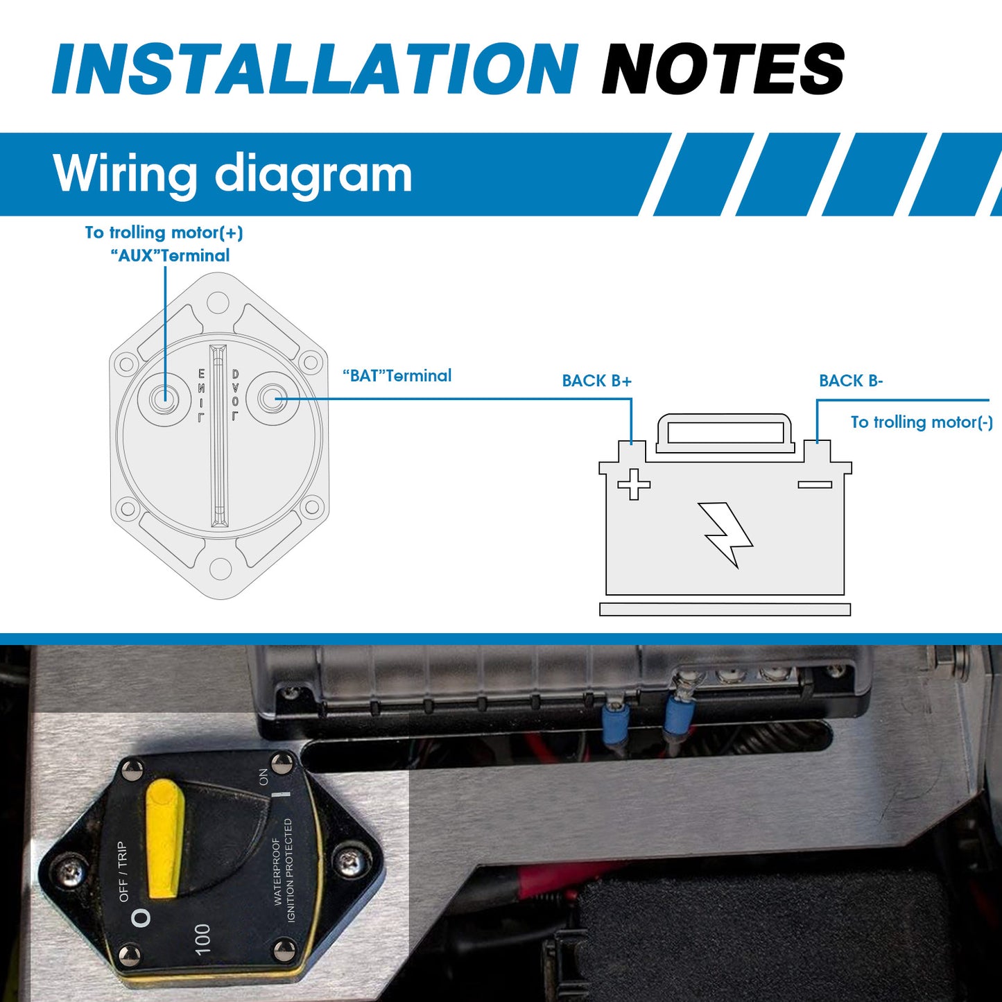 GLOSO Circuit Breaker Switches Manual Reset Waterproof Audio Radio Solar System Boat Truck Marine Automotive Stud 5/16“ Panel Mount 25-300A