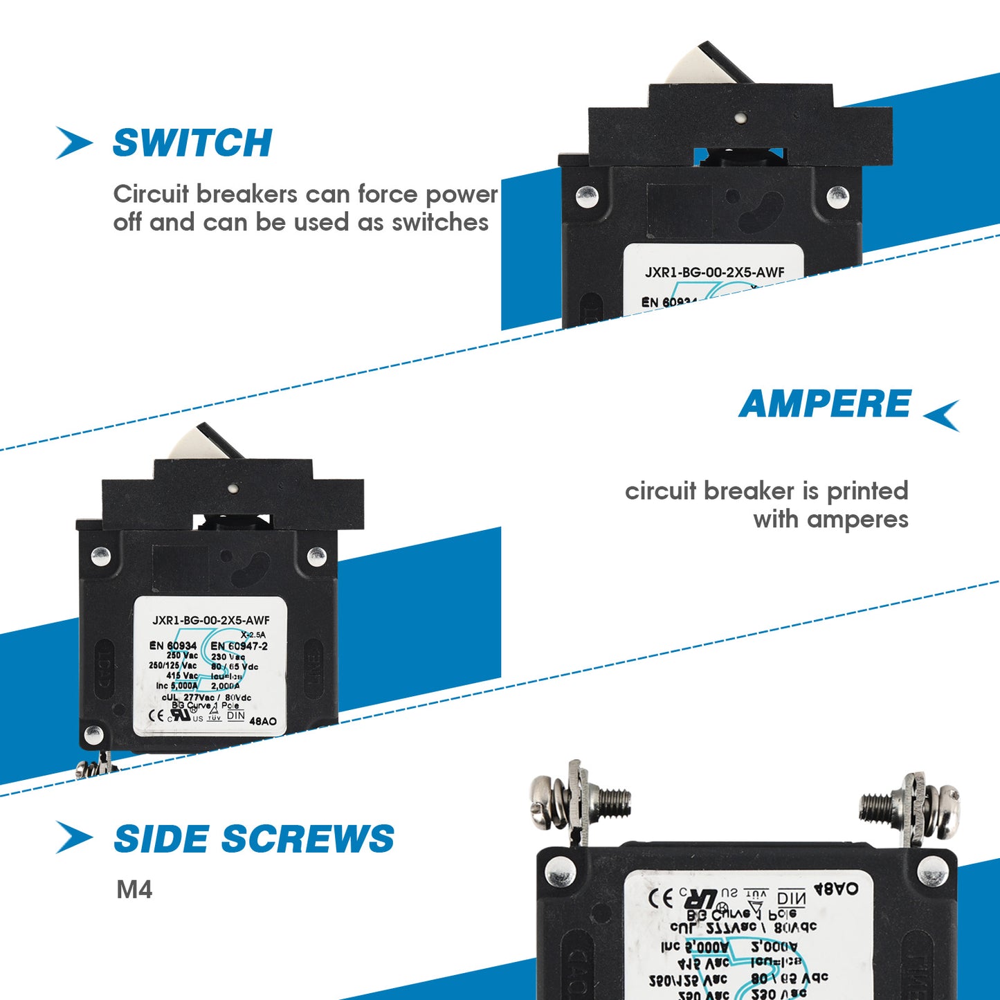 GLOSO J Type Hydraulic Magnetic Single Pole Circuit Breaker AC/DC Manual Reset Flat Rocker J1P