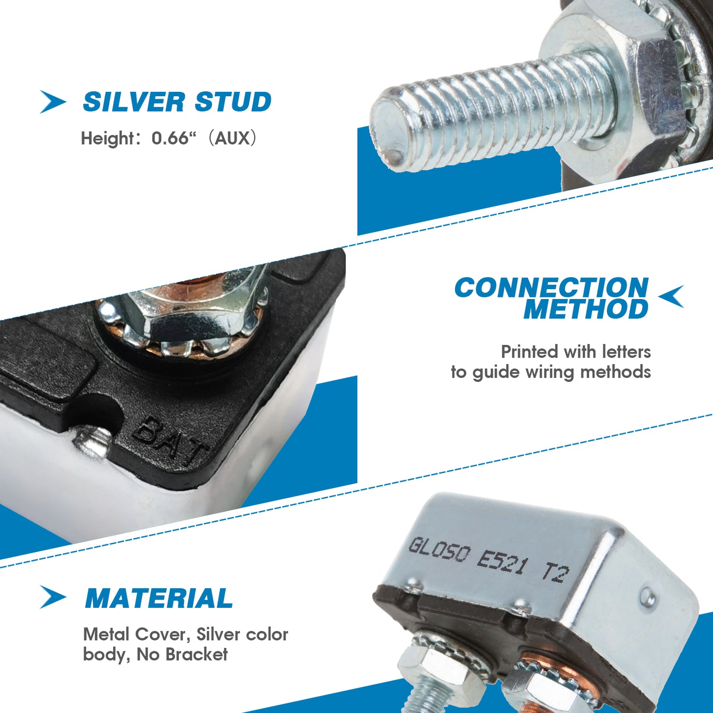 GLOSO E521 (T2) Modified Reset No Bracket Stud Circuit Breaker (5A-50A)
