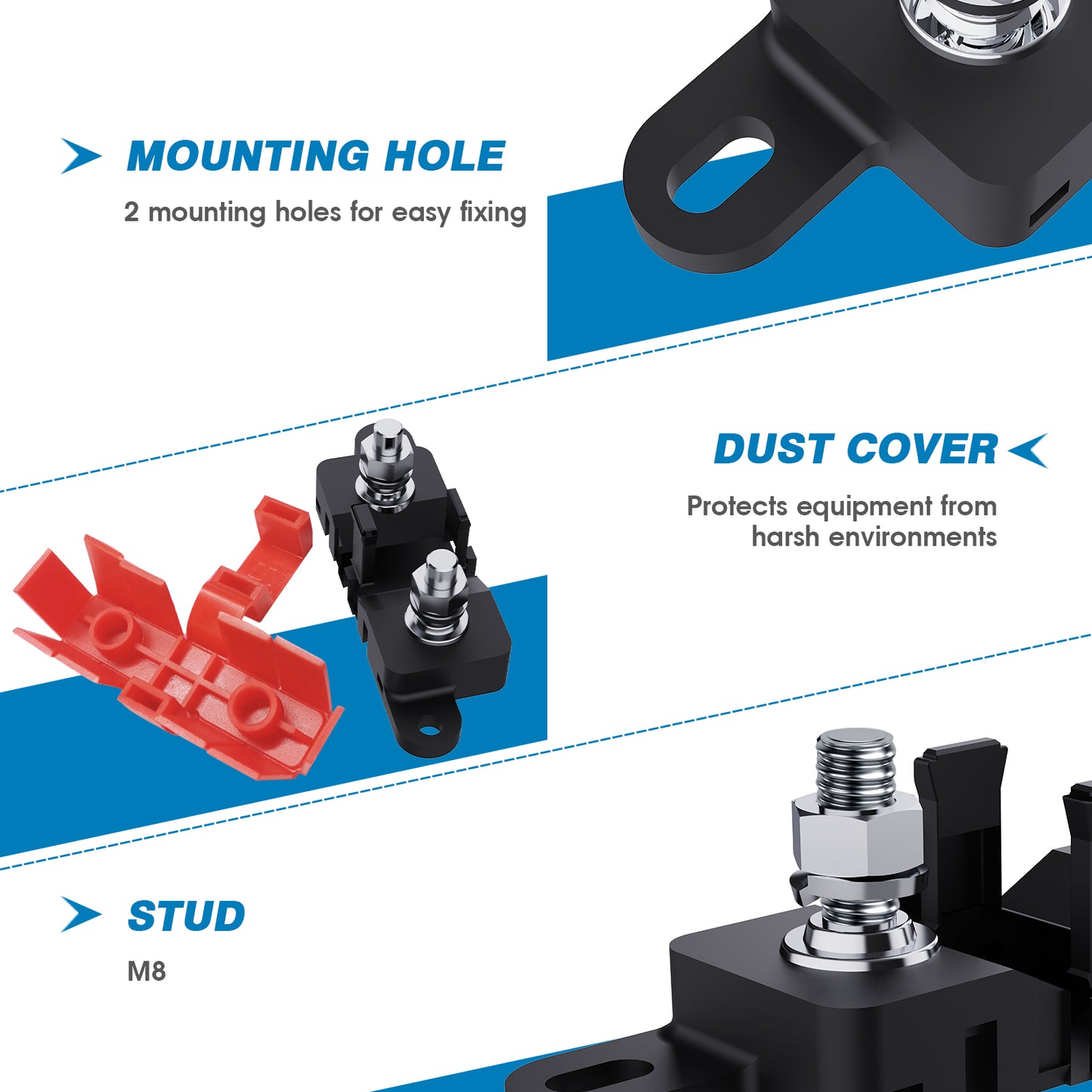 GLOSO DMM Mega Fuse Holder Bolt-Down AMG Fuse Holder with Cover M8 Stud  (Fuse not included)