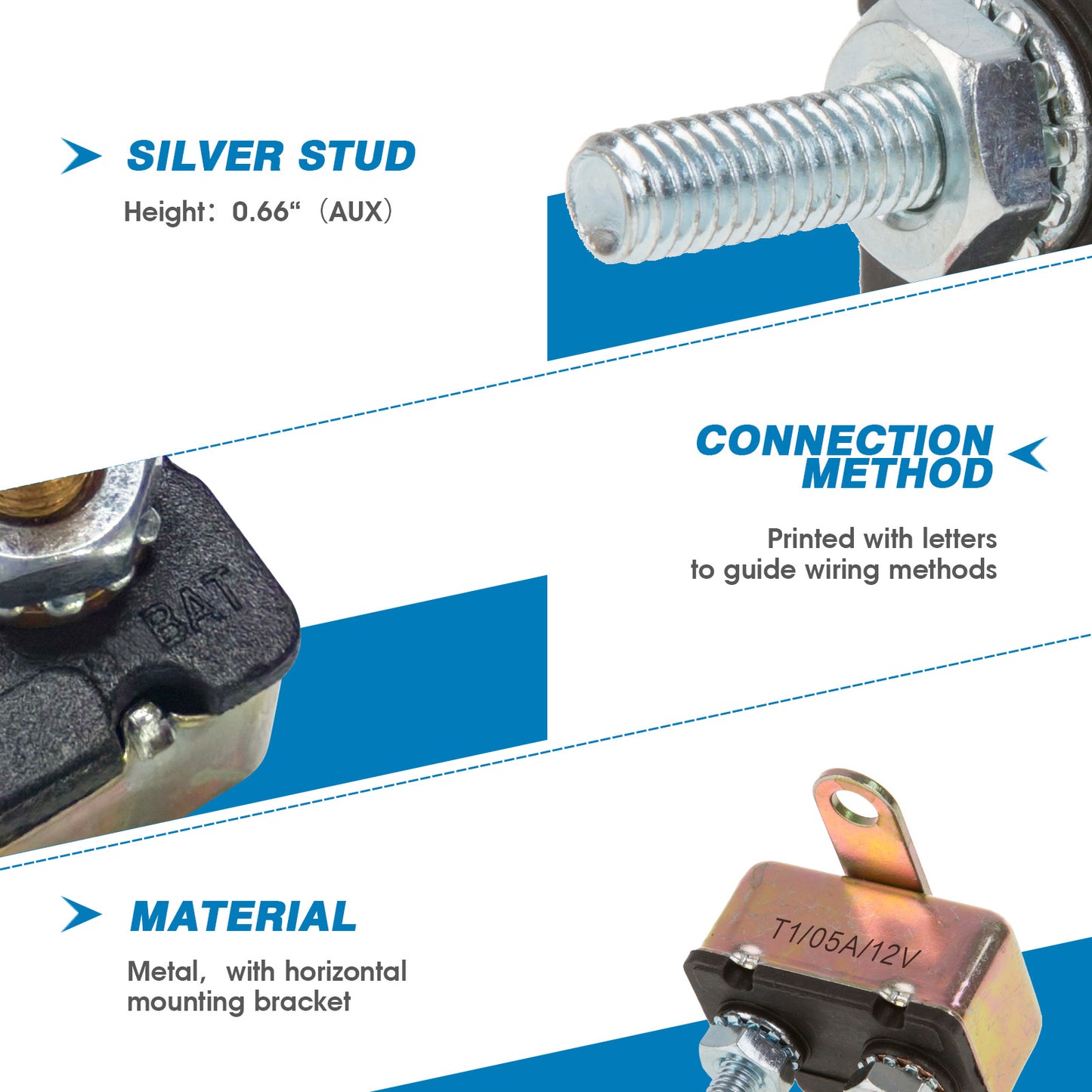 GLOSO E512 Stud Type Auto (T1) Reset Circuit Breakers Crosswise Bracket (5A-50A)