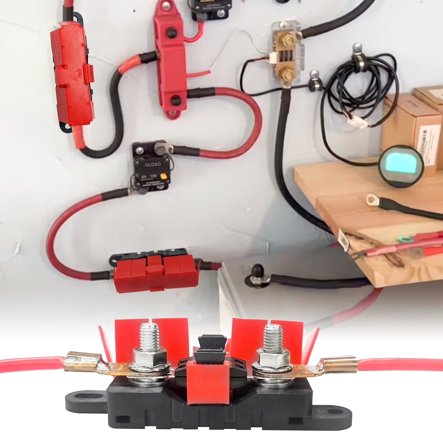 GLOSO DMM Mega Fuse Holder Bolt-Down AMG Fuse Holder with Cover M8 Stud  (Fuse not included)