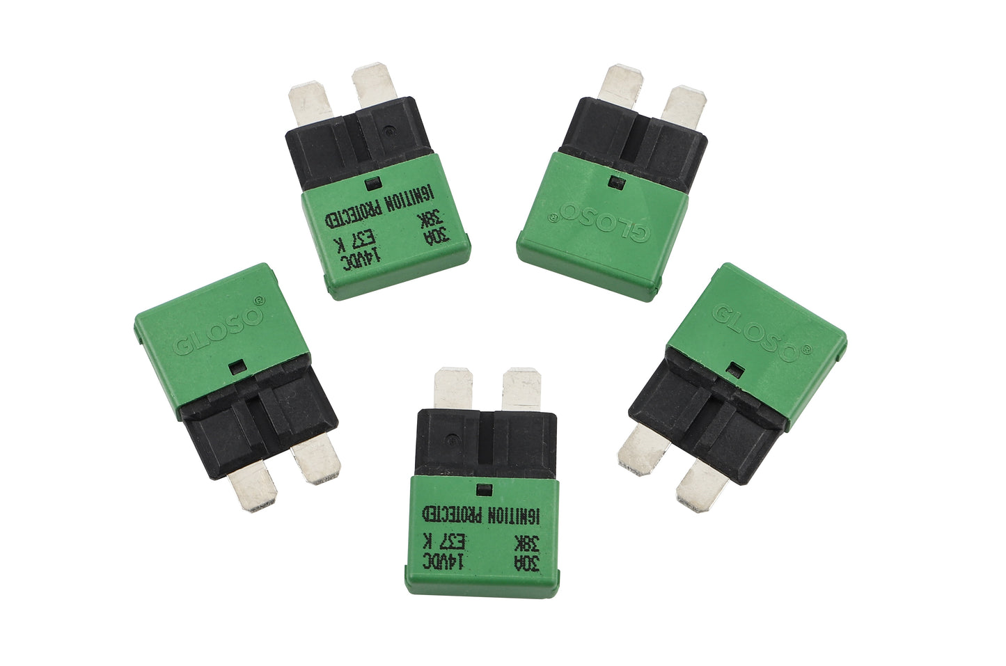 GLOSO E37 Auto (T1) Reset Low Profile ATC/ATO Circuit Breakers Fuse 5 Pack (3A-30A)