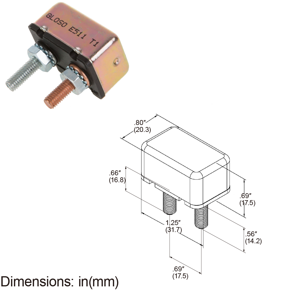 GLOSO E511 Auto (T1) Reset Stud Type Circuit Breakers, No Bracket 3 Pack (5A-50A)