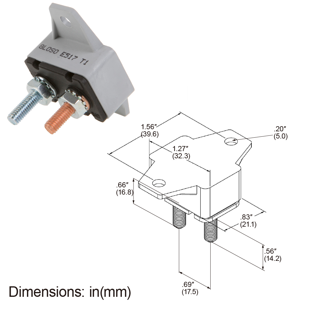 GLOSO E517 Stud Type Crosswise Bracket Circuit Breaker Auto Reset (T1) 1 Pack (5A-50A)