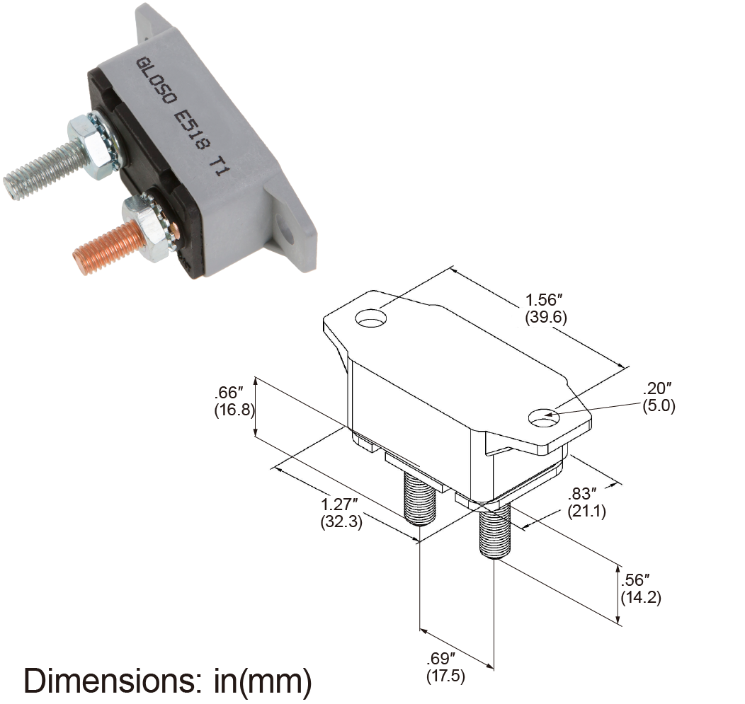 GLOSO E518 Stud Type Lengthwise Bracket Circuit Breaker Auto Reset (T1) 5 Pack (5A-50A)