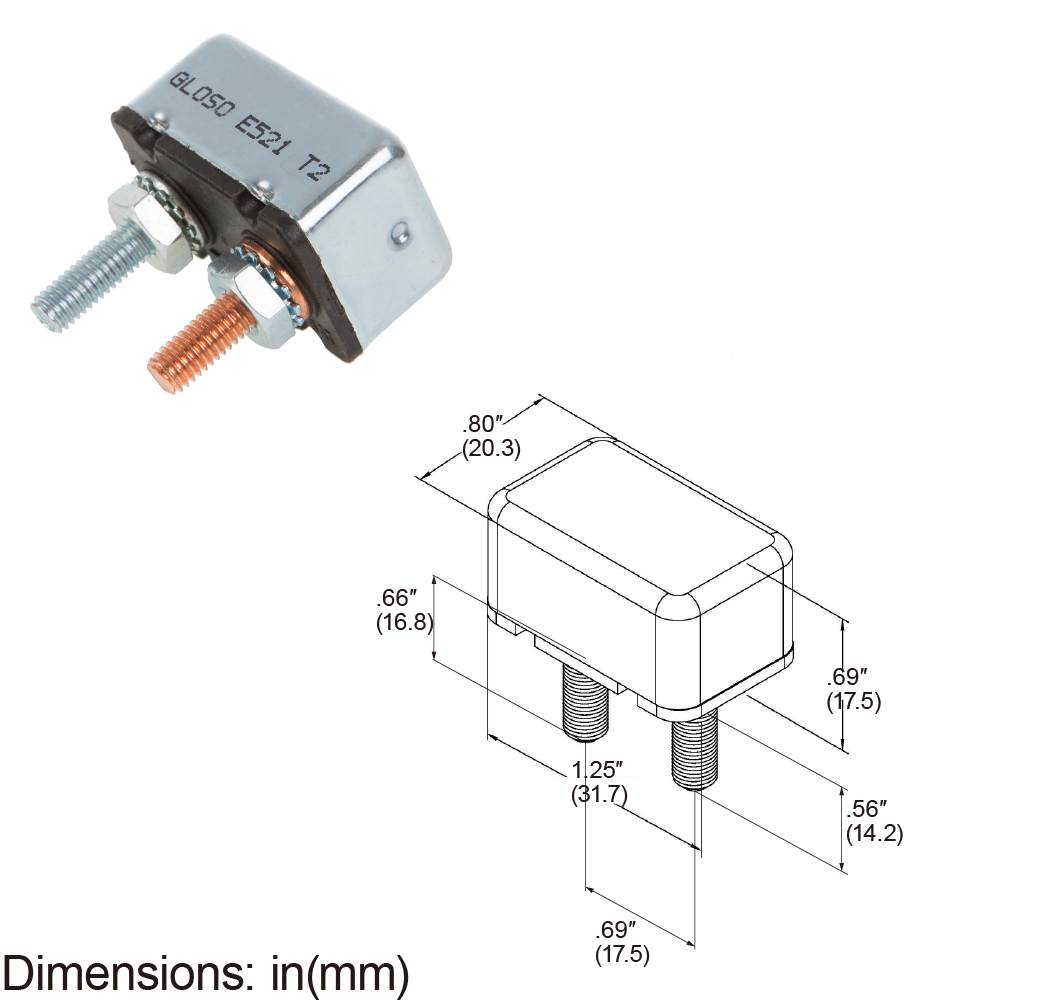 GLOSO E521 (T2) Modified Reset No Bracket Stud Circuit Breaker 1 Pack (5A-50A)