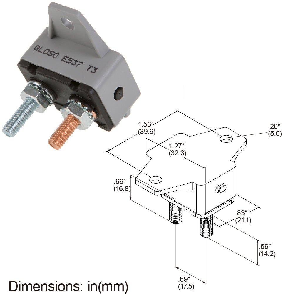 GLOSO E537 Stud Type Circuit Breakers, Crosswise Bracket, Manual Reset (T3) with Cap 1 Pack (5A-50A)