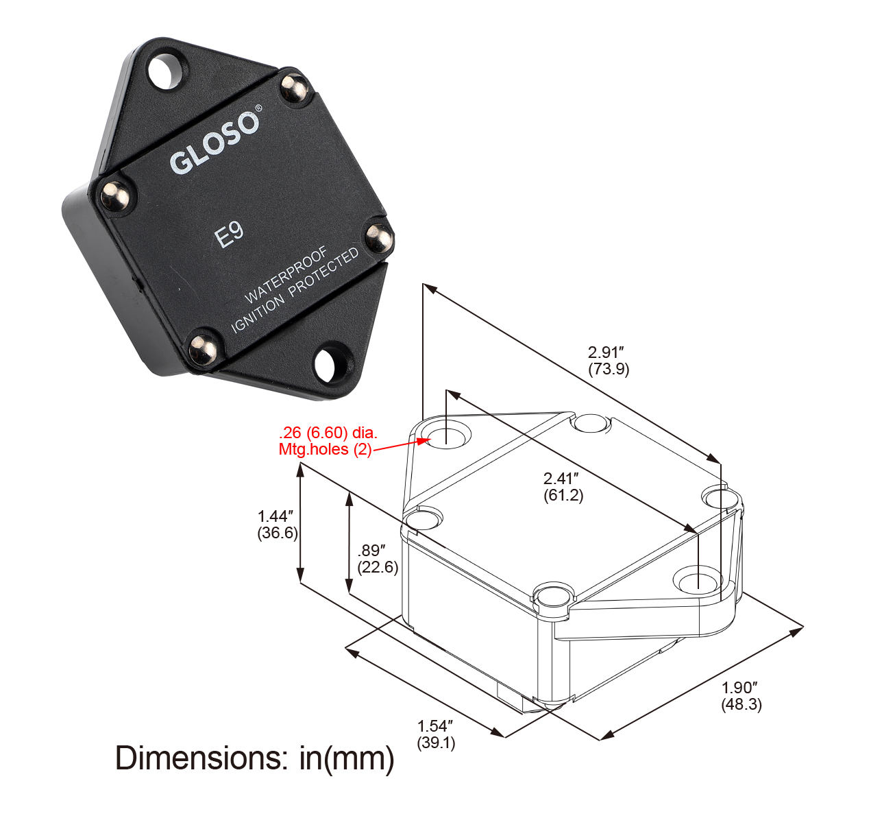 GLOSO E94 Panel Mount T1 Auto Reset Circuit Breaker