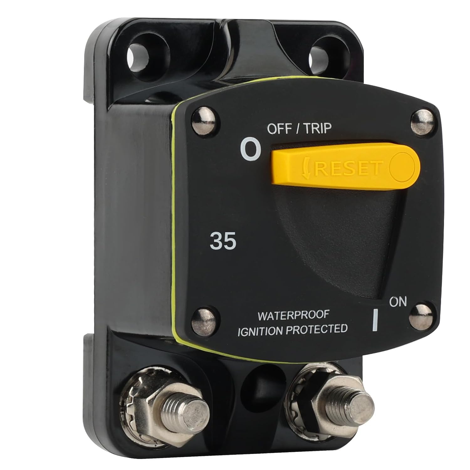 GLOSO 35A Manual Reset Circuit Breaker – Waterproof 5/16" Stud Mount For Marine, Automotive, Solar & Audio Systems