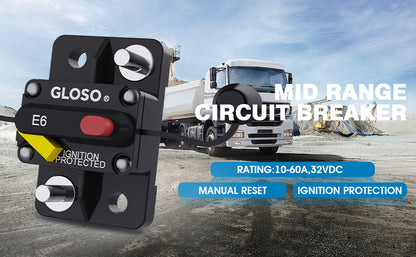 GLOSO E69 Manual (T3) Reset Mid Range Mini Surface Mount Circuit Breakers (10A-60A)
