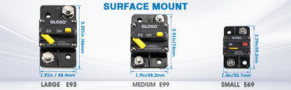 GLOSO E69 Manual (T3) Reset Mid Range Mini Surface Mount Circuit Breakers (10A-60A)