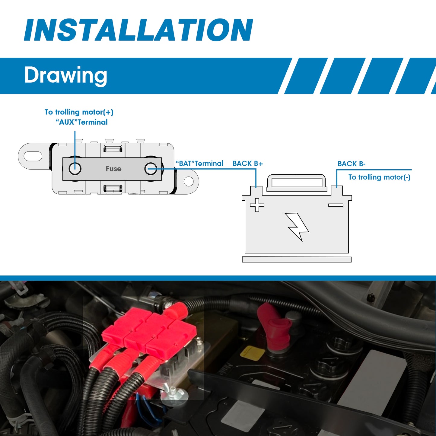 GLOSO DMM Mega Fuse Holder Bolt-Down AMG Fuse Holder with Cover M8 Stud  (Fuse not included)