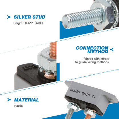 GLOSO E518 Stud Type Lengthwise Bracket Circuit Breaker Auto Reset (T1) (5A-50A)