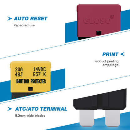 GLOSO E37 Auto (T1) Reset Low Profile ATC/ATO Circuit Breaker (3A-30A)