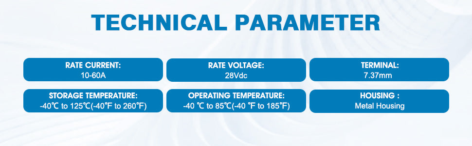GLOSO E83 Long ATC/ATO Terminal (with dimple) Circuit Breakers, T3 Manual Reset (10A-60A)