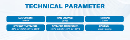 GLOSO E83 Long ATC/ATO Terminal (with dimple) Circuit Breakers, T3 Manual Reset (10A-60A)