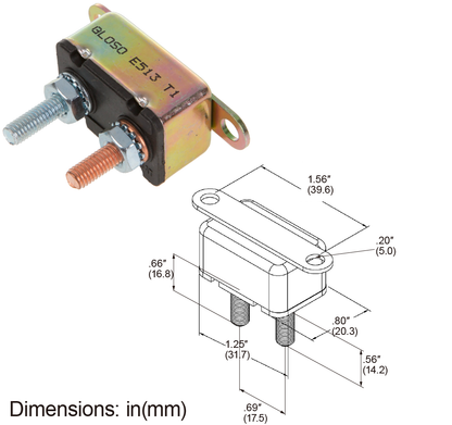 GLOSO E513 Stud Type Lengthwise Bracket Circuit Breaker Auto Reset (T1) 1 Pack (5A-50A)
